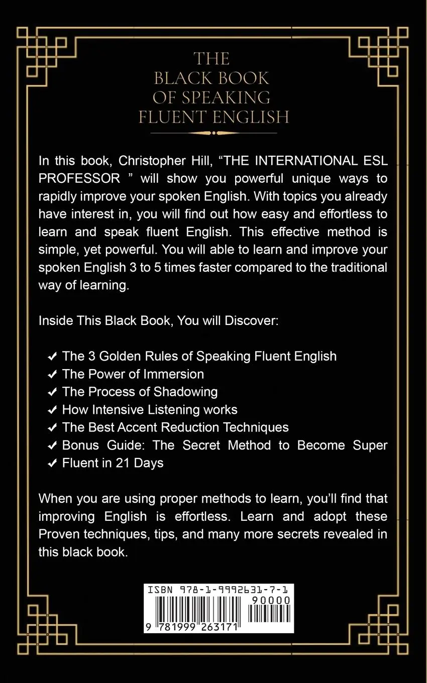 Rückseite: 9781999263171 | The Black Book of Speaking Fluent English | Christopher Hill | Buch