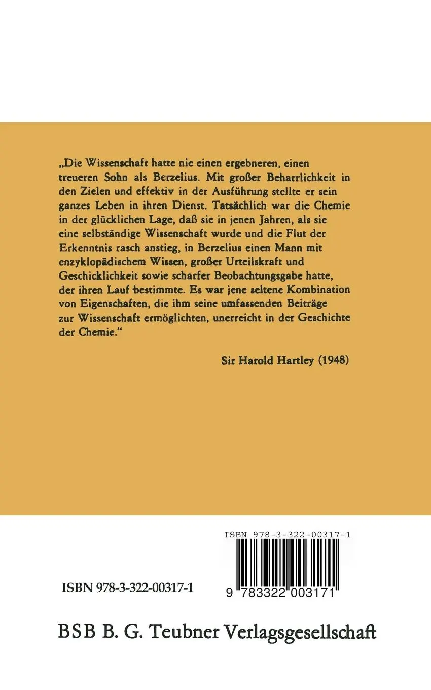 Rückseite: 9783322003171 | Jöns Jacob Berzelius | Lothar Dunsch | Taschenbuch | 136 S. | Deutsch