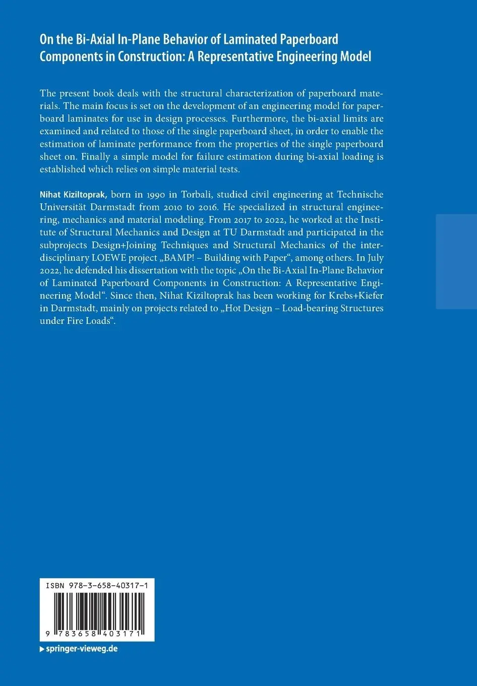 Rückseite: 9783658403171 | On the Bi-Axial In-Plane Behavior of Laminated Paperboard...