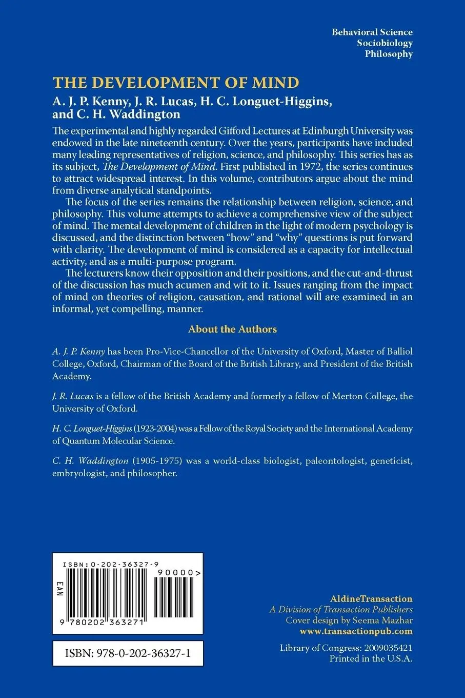 Rückseite: 9780202363271 | The Development of Mind | A. J. P. Kenny | Taschenbuch | Englisch