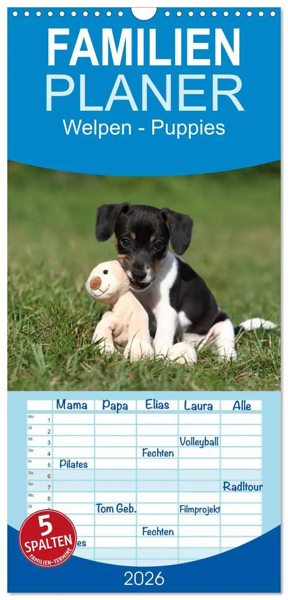 Cover: 9783516513271 | Familienplaner 2026 - Welpen - Puppies mit 5 Spalten (Wandkalender,...