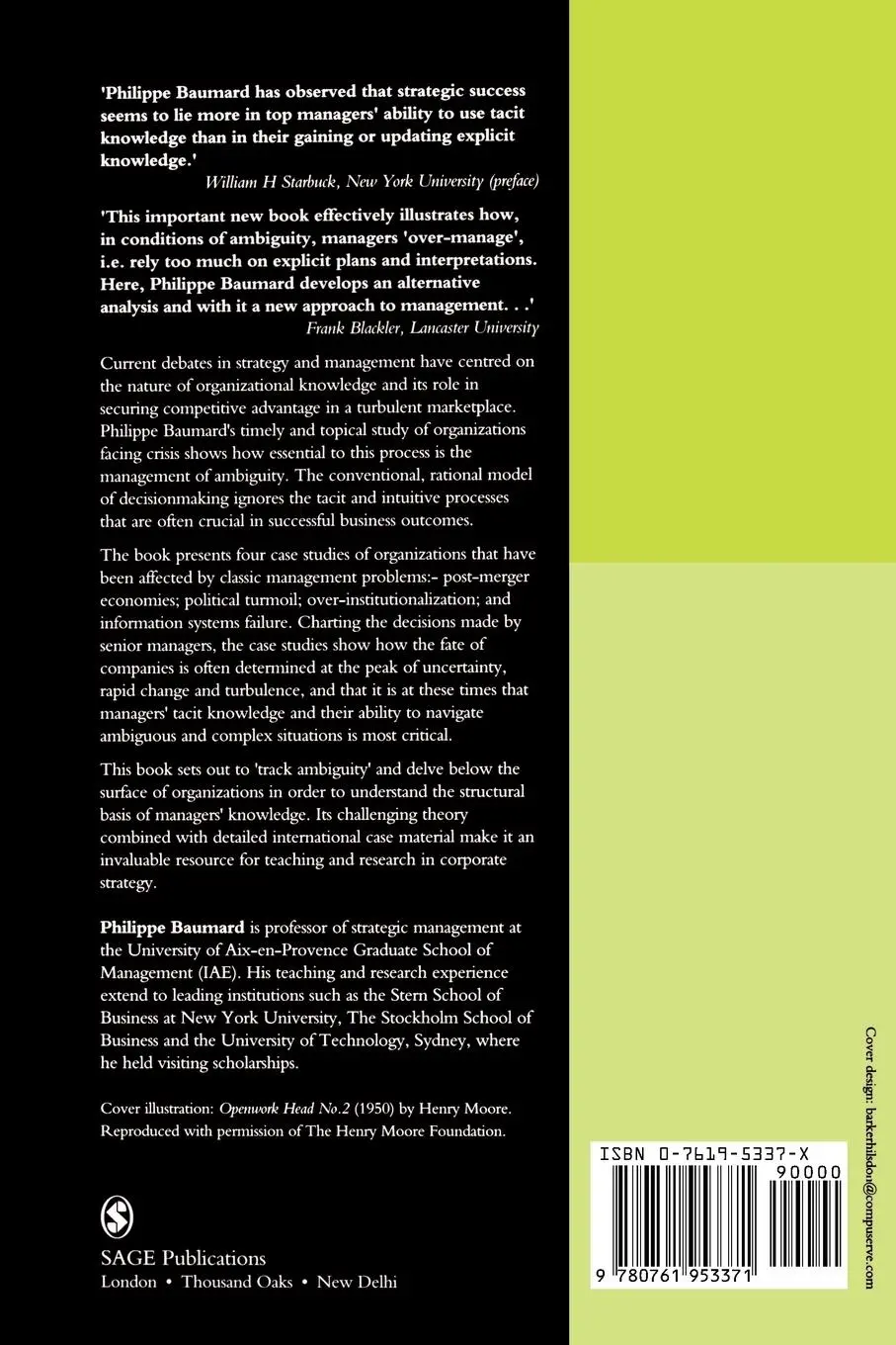 Rückseite: 9780761953371 | Tacit Knowledge in Organizations | Philippe Baumard (u. a.) | Buch