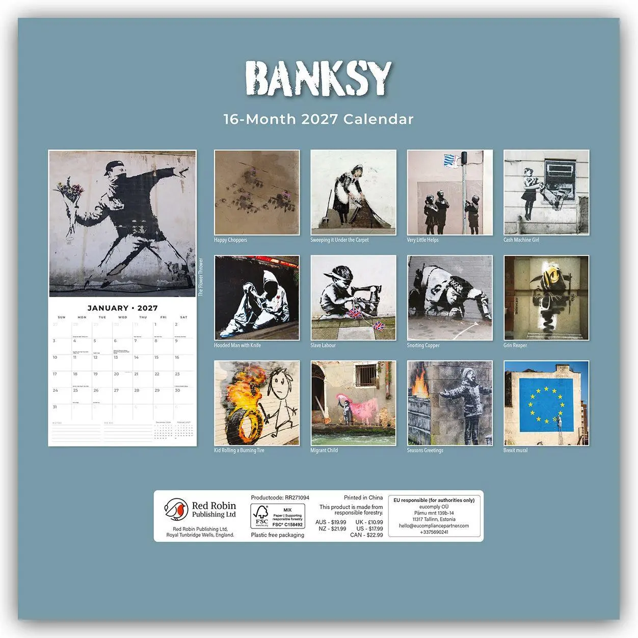Rückseite: 9781837013371 | Banksy 2027 - 16-Monatskalender | Robin Red | Kalender | 28 S. | 2027
