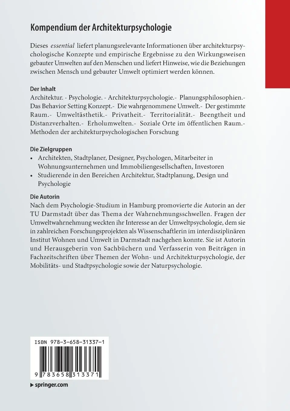 Rückseite: 9783658313371 | Kompendium der Architekturpsychologie | Antje Flade | Taschenbuch | ix