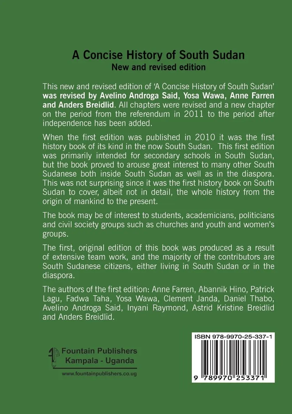 Rückseite: 9789970253371 | A Concise History of South Sudan | New and Revised Edition | Breidlid