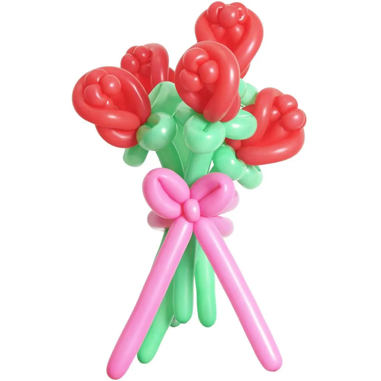 Ballonstrauß Rosen, Rot, 12 Stk für 5 Blumen + Schleife