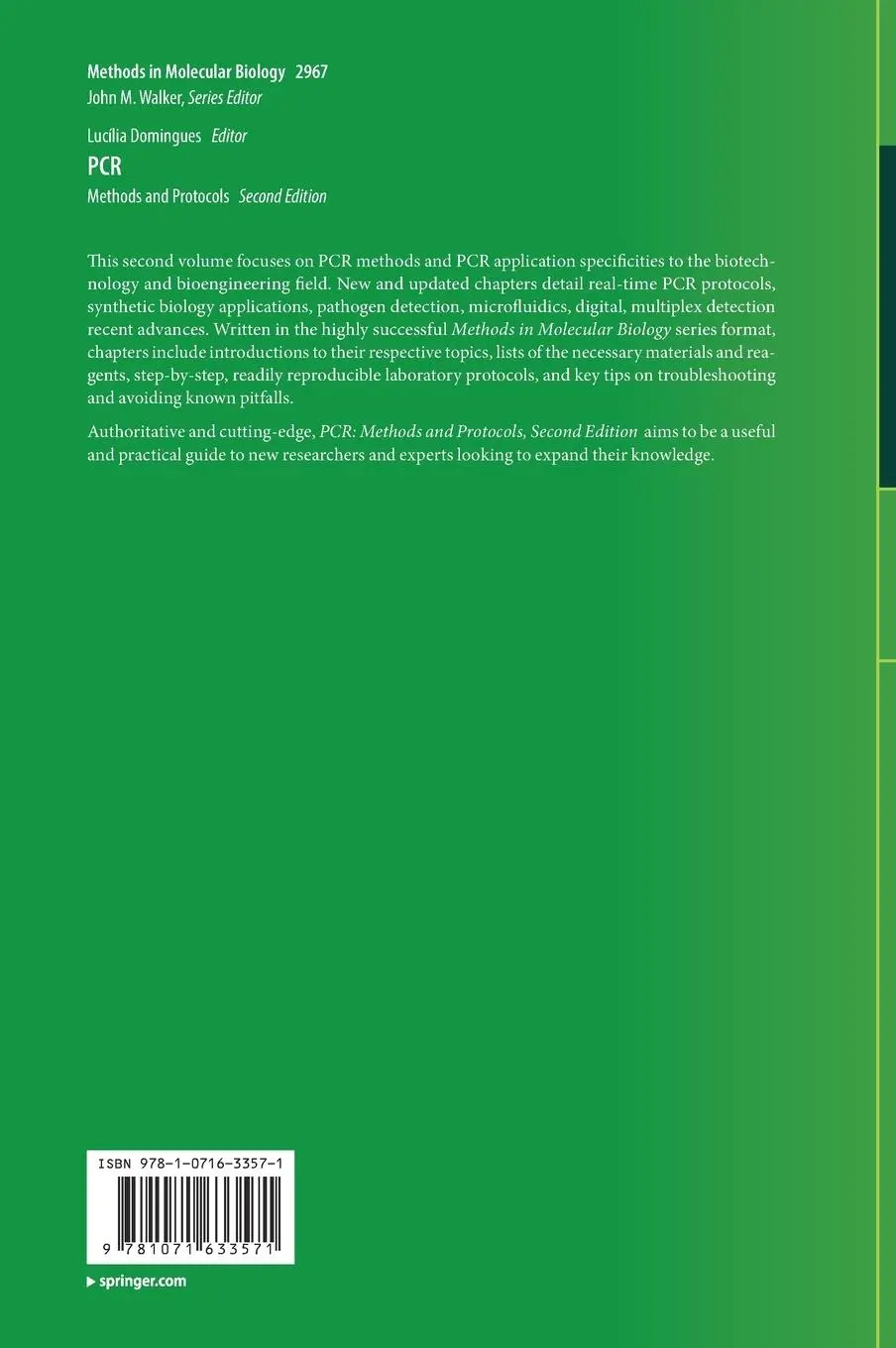 Rückseite: 9781071633571 | PCR | Methods and Protocols | Lucília Domingues | Buch | xii | 2023