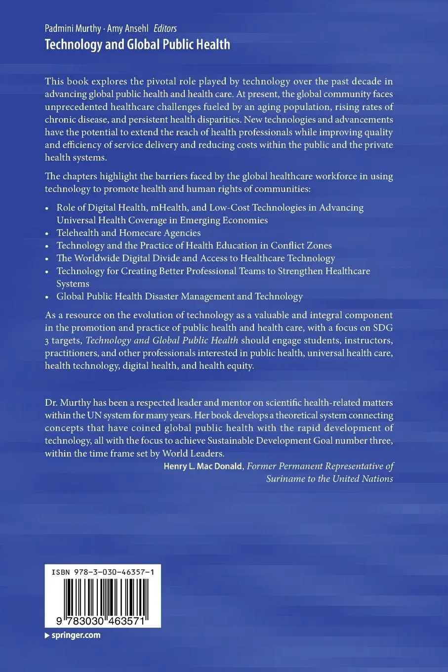 Rückseite: 9783030463571 | Technology and Global Public Health | Amy Ansehl (u. a.) | Taschenbuch