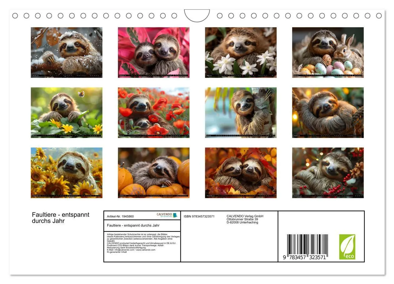Bild: 9783457323571 | Faultiere - entspannt durchs Jahr (Wandkalender 2026 DIN A4 quer),...