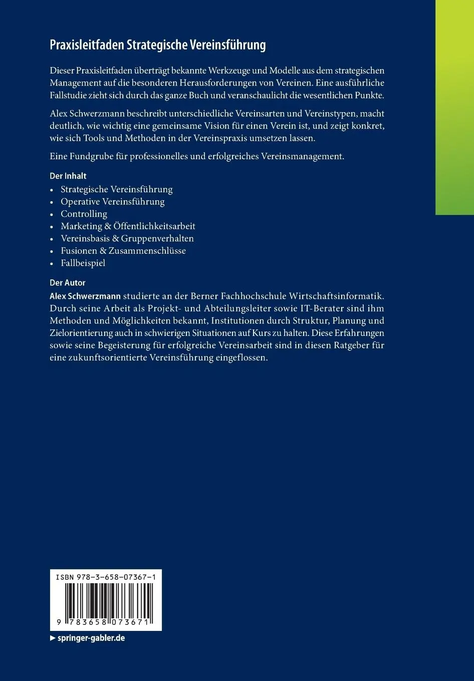 Rückseite: 9783658073671 | Praxisleitfaden Strategische Vereinsführung | Alex Schwerzmann | Buch
