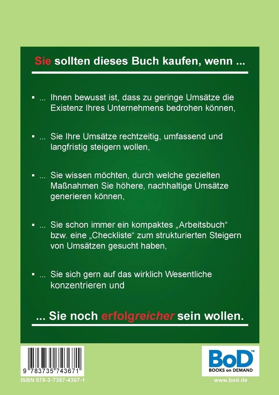 Rückseite: 9783735743671 | Ja, ich möchte die Umsätze steigern - aber richtig! | Tino Künzel