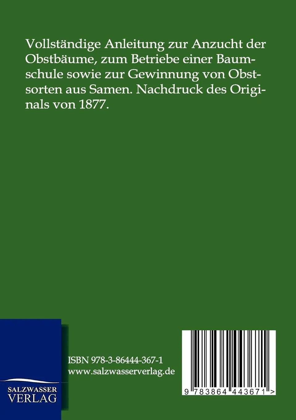 Rückseite: 9783864443671 | Die Baumschule | H. Jäger | Taschenbuch | Paperback | 268 S. | Deutsch