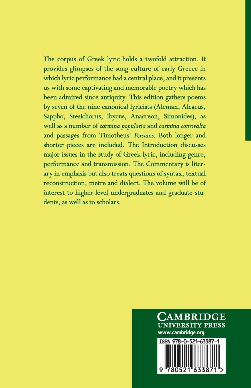 Rückseite: 9780521633871 | Greek Lyric | Felix Budelmann | Taschenbuch | Kartoniert / Broschiert