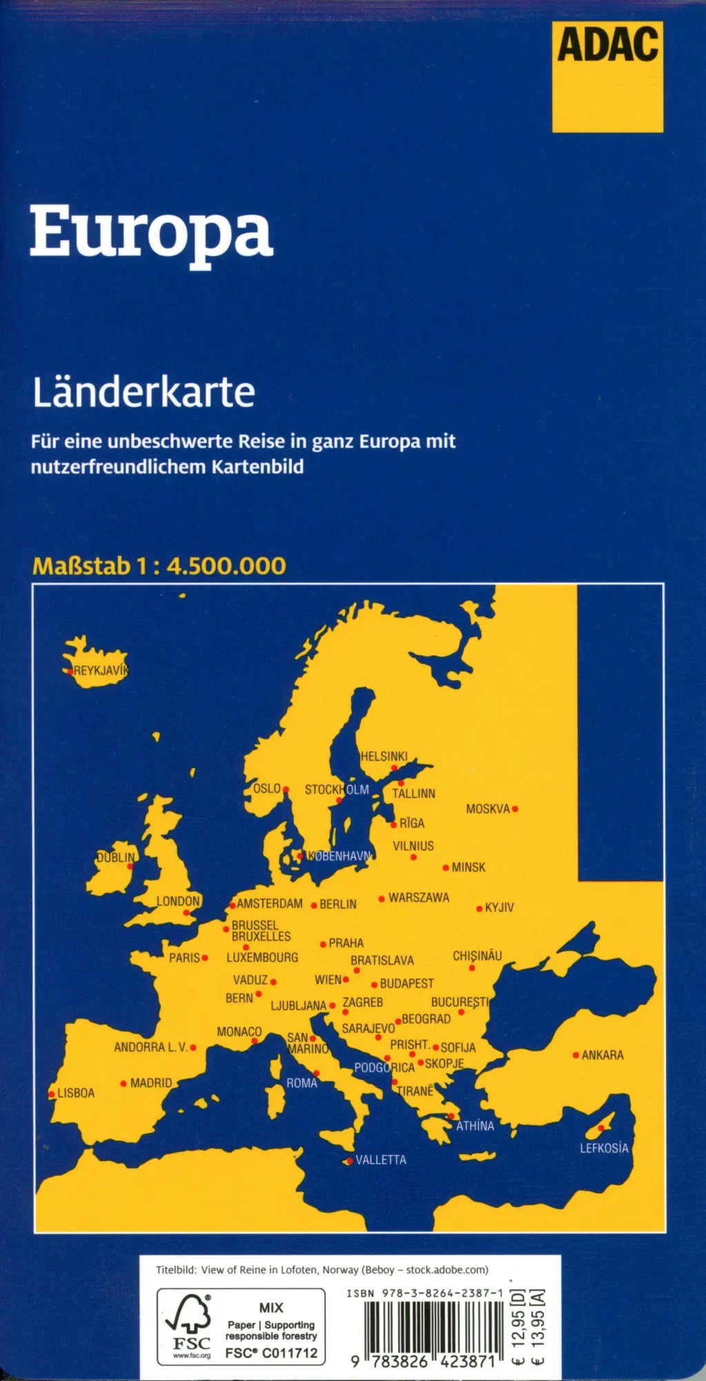 Bild: 9783826423871 | ADAC Länderkarte Europa 1:4,5 Mio. | (Land-)Karte | ADAC LänderKarte