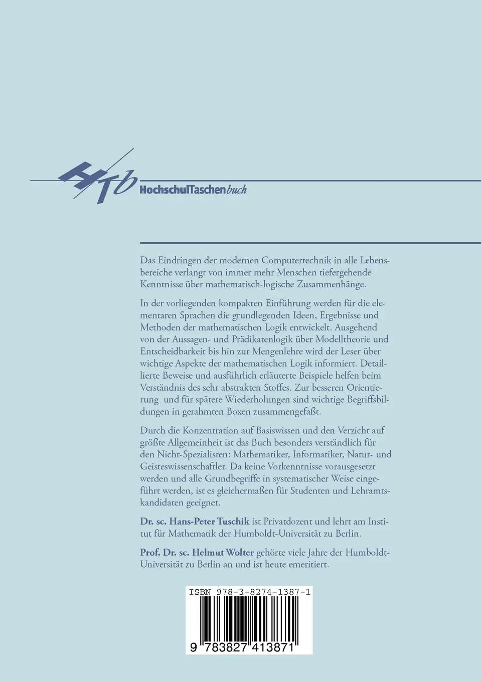 Rückseite: 9783827413871 | Mathematische Logik - kurzgefasst | Helmut Wolter (u. a.) | Buch