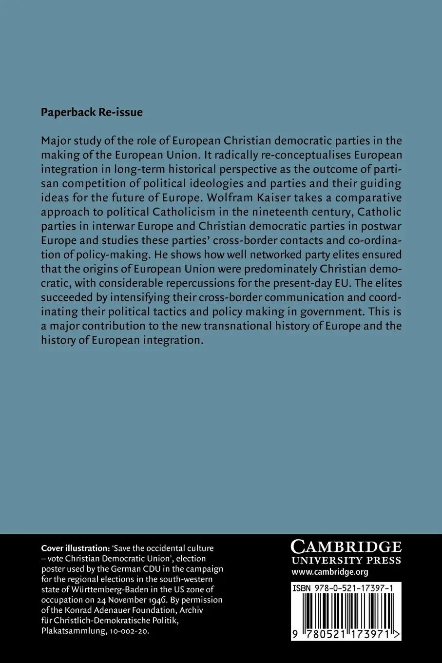 Rückseite: 9780521173971 | Christian Democracy and the Origins of European Union | Wolfram Kaiser