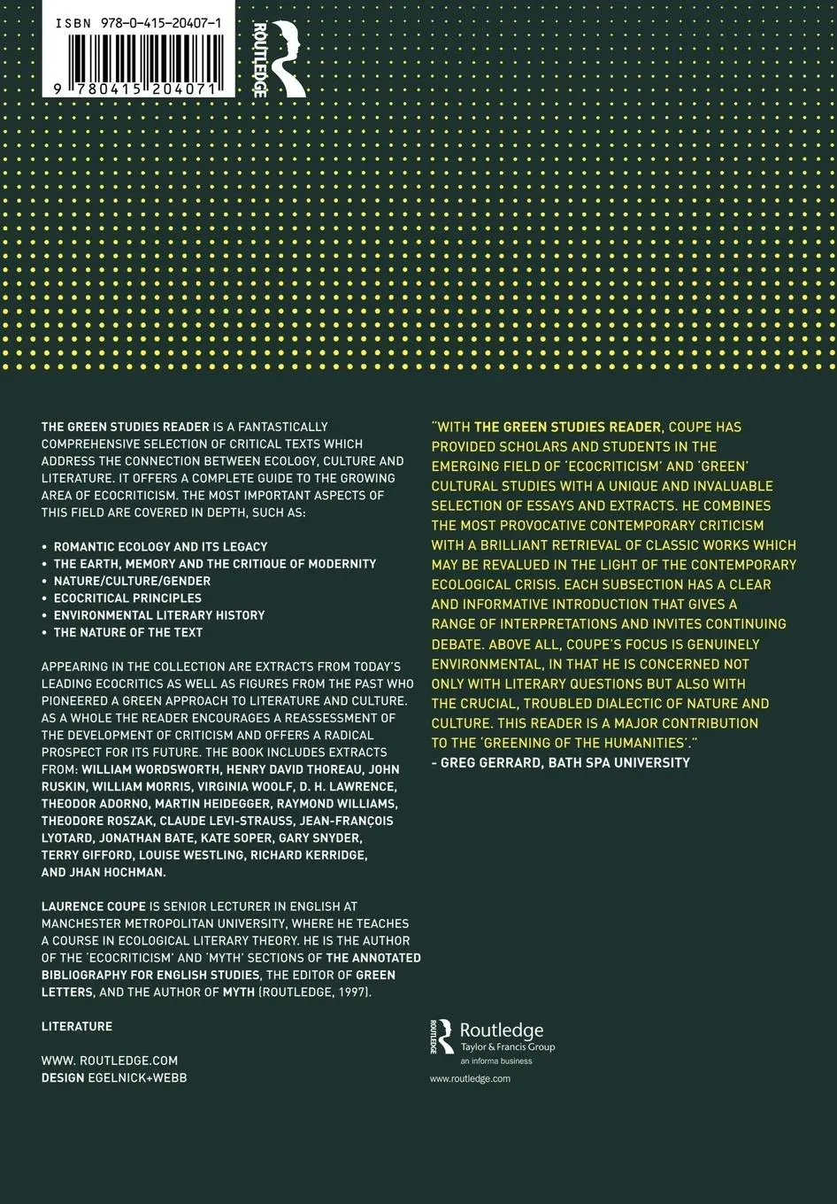 Rückseite: 9780415204071 | The Green Studies Reader | From Romanticism to Ecocriticism | Coupe