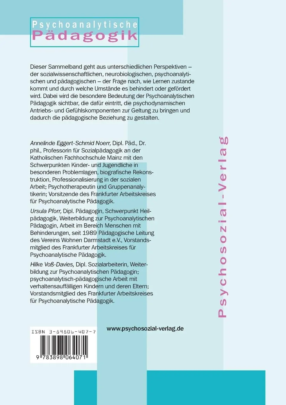 Rückseite: 9783898064071 | Lernen, Lernstörungen und die pädagogische Beziehung | Noerr (u. a.)