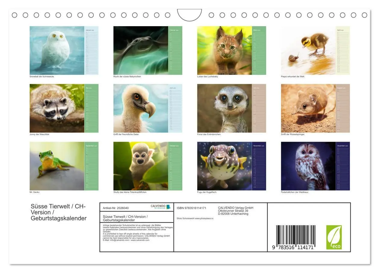 Bild: 9783516114171 | Süsse Tierwelt / CH-Version / Geburtstagskalender (Wandkalender...