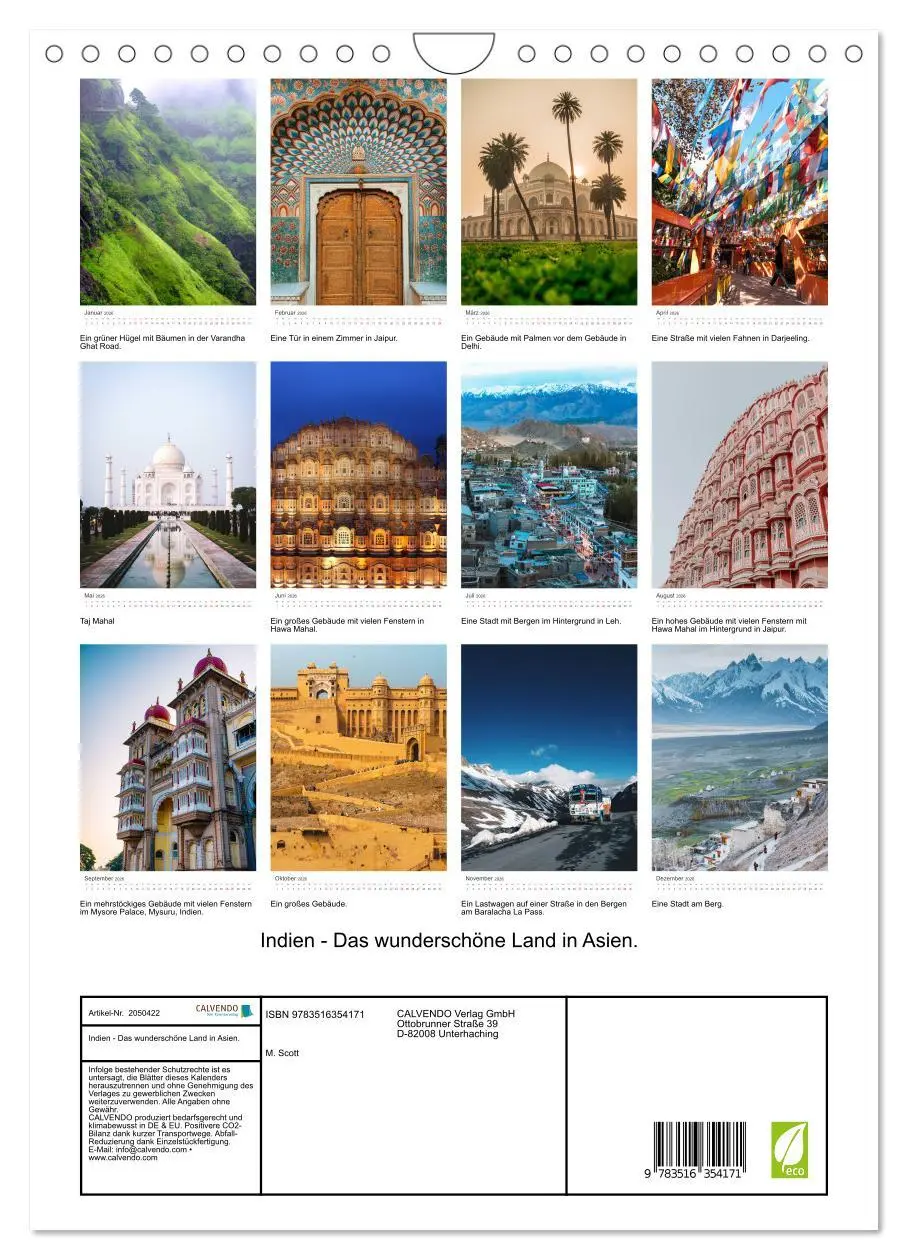 Bild: 9783516354171 | Indien - Das wunderschöne Land in Asien. (Wandkalender 2026 DIN A4...