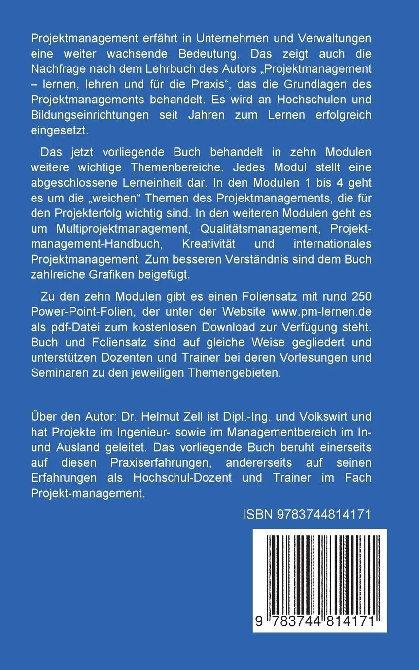Rückseite: 9783744814171 | Projektmanagement | - zehn Module zu ausgewählten Themen | Helmut Zell