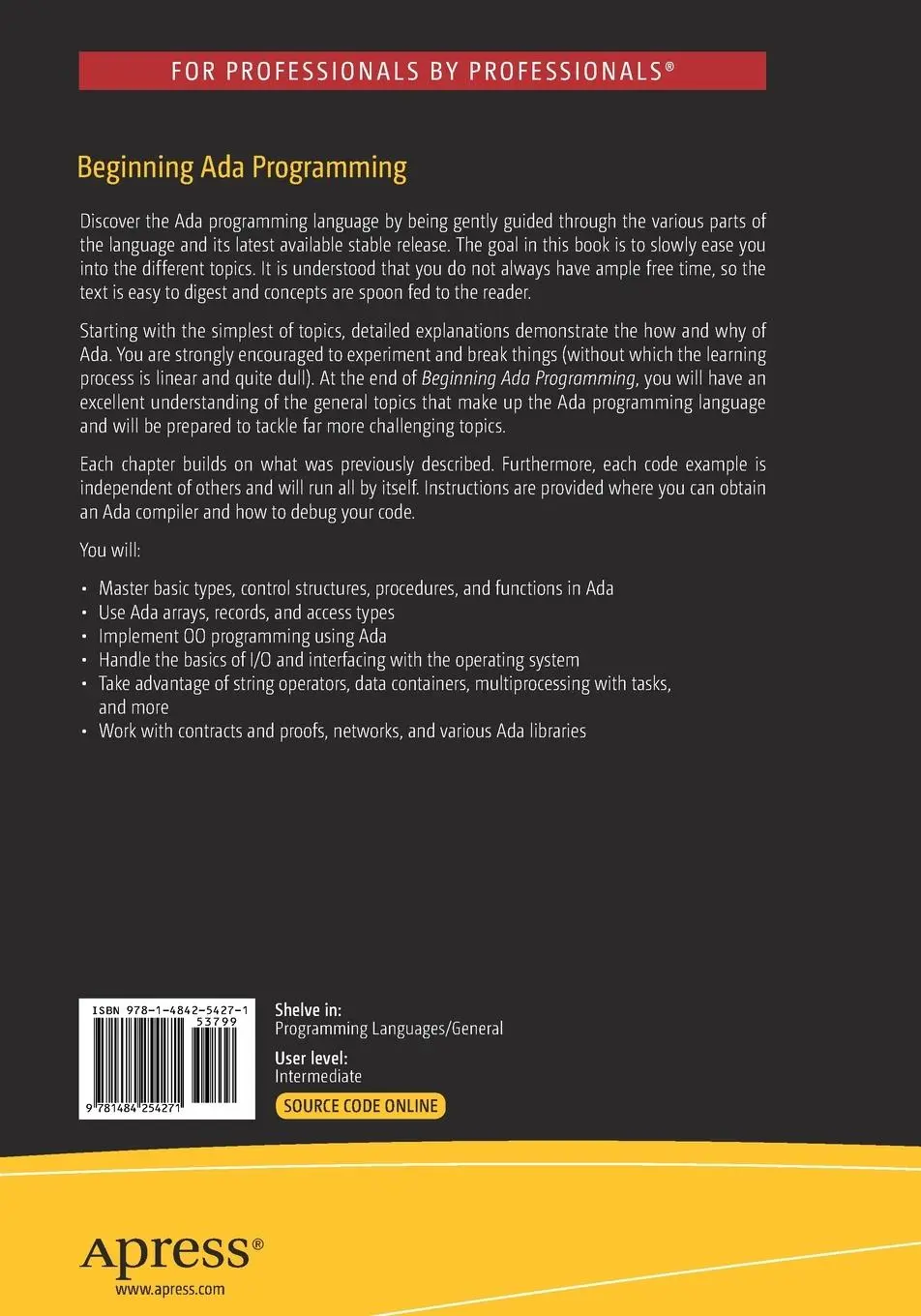 Rückseite: 9781484254271 | Beginning Ada Programming | From Novice to Professional | Shvets