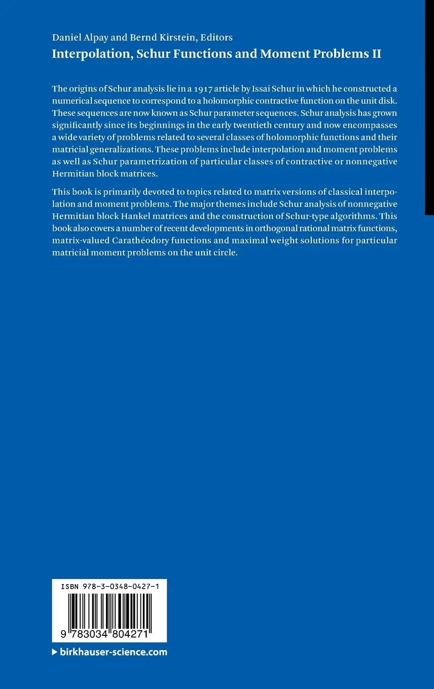 Rückseite: 9783034804271 | Interpolation, Schur Functions and Moment Problems II | Buch | vi