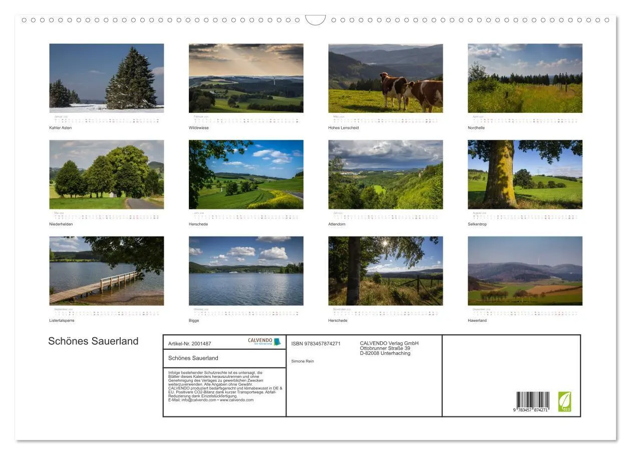 Bild: 9783457874271 | Schönes Sauerland (Wandkalender 2026 DIN A2 quer), CALVENDO...