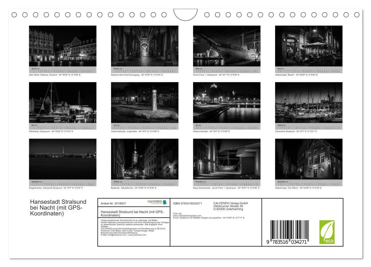 Bild: 9783516034271 | Hansestadt Stralsund bei Nacht (mit GPS-Koordinaten) (Wandkalender...