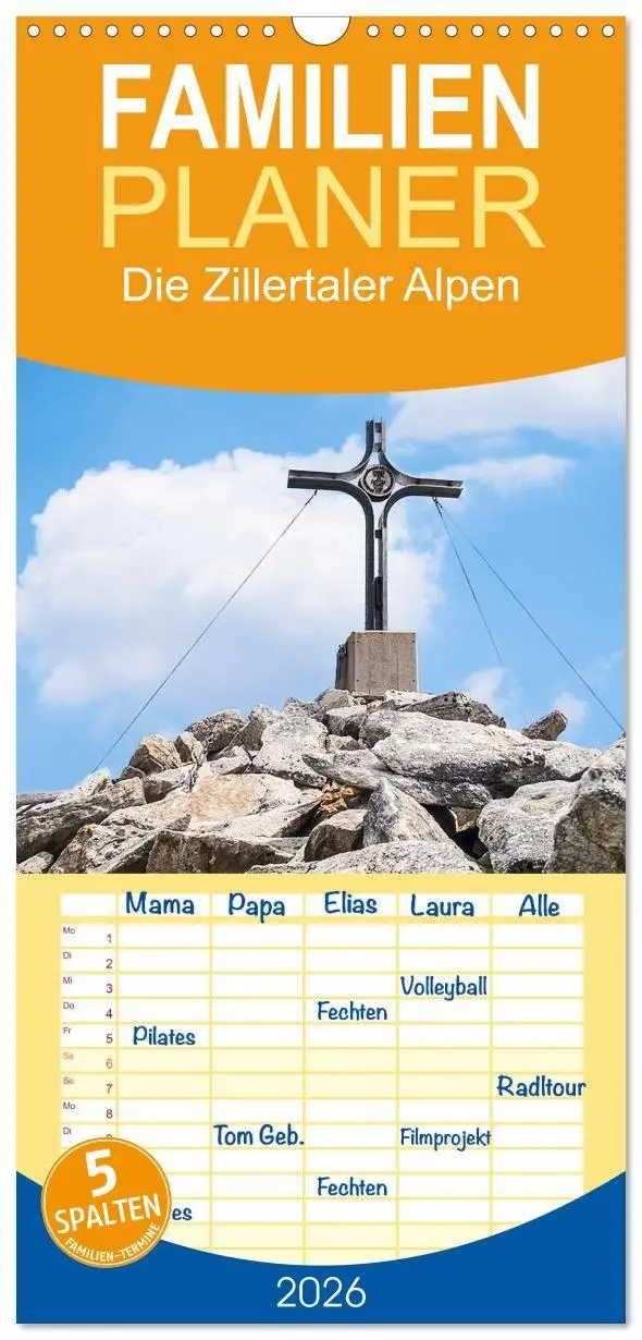 Cover: 9783516724271 | Familienplaner 2026 - Die Zillertaler Alpen mit 5 Spalten...