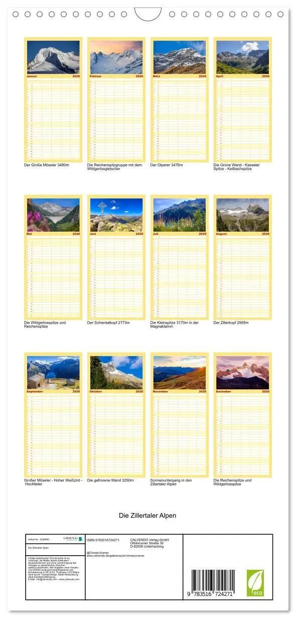 Bild: 9783516724271 | Familienplaner 2026 - Die Zillertaler Alpen mit 5 Spalten...