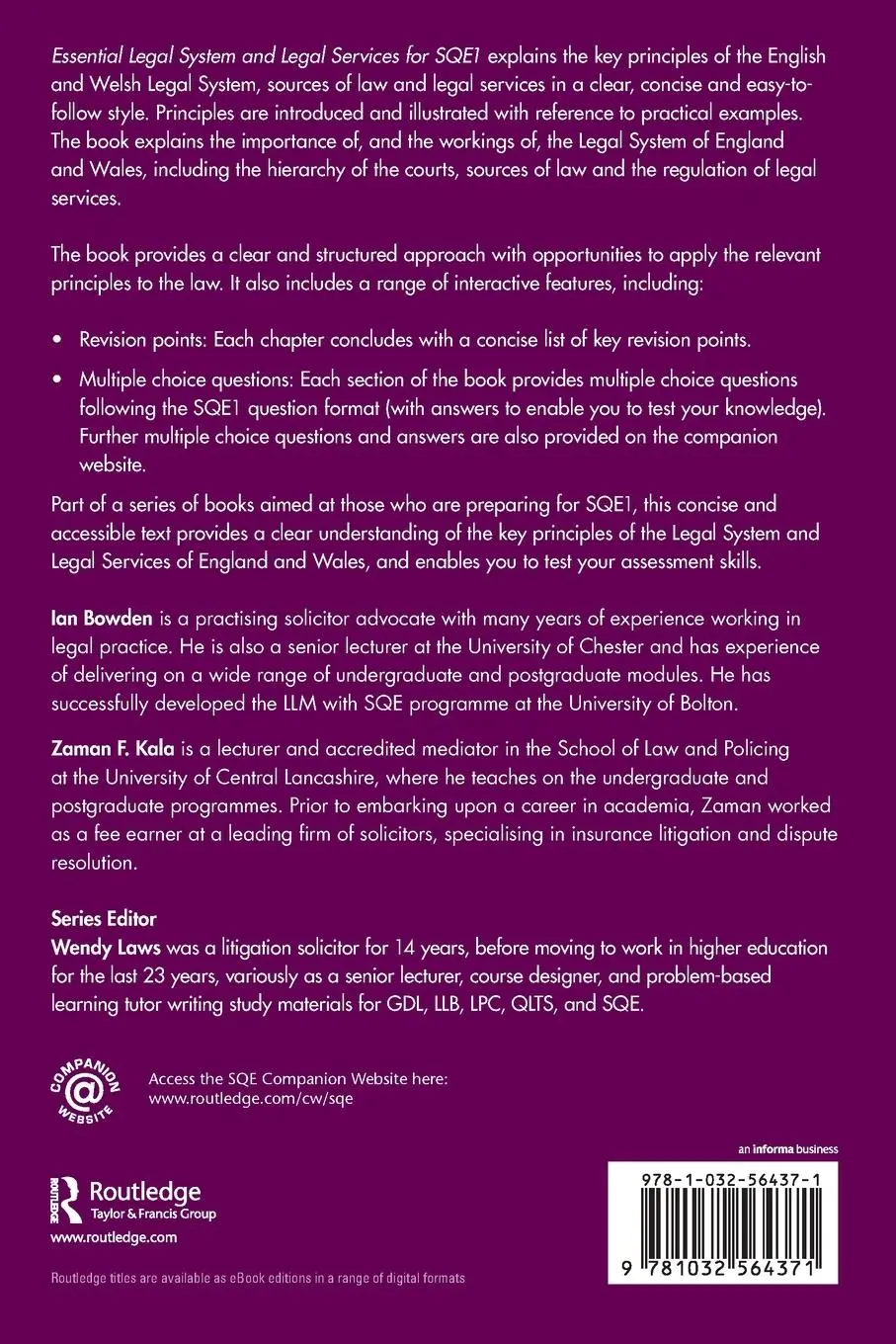 Rückseite: 9781032564371 | Essential Legal System and Legal Services for SQE1 | Bowden (u. a.)