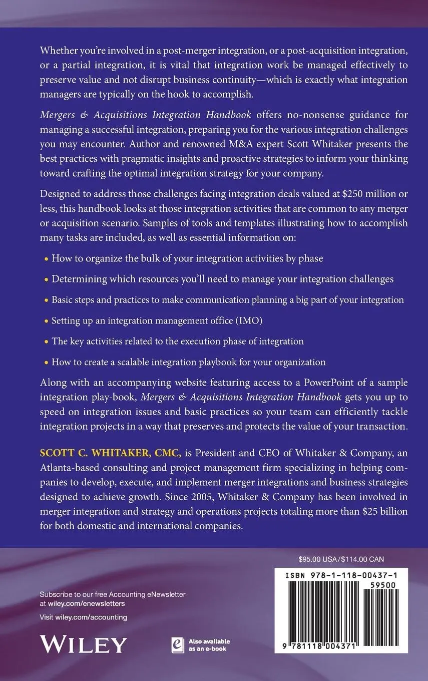 Rückseite: 9781118004371 | Mergers &amp; Acquisitions Integration Handbook, + Website | Whitaker