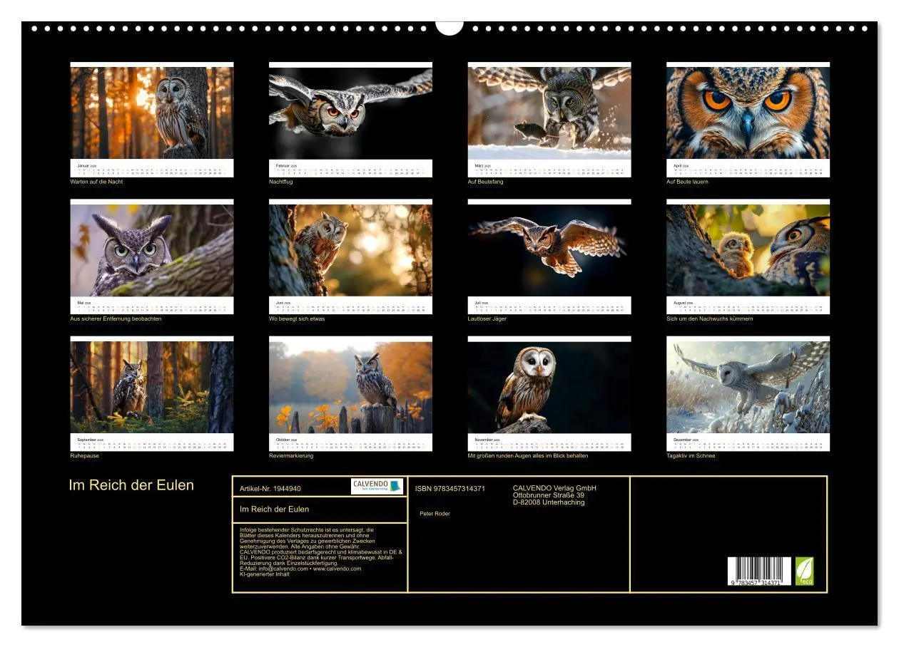 Bild: 9783457314371 | Im Reich der Eulen (Wandkalender 2026 DIN A2 quer), CALVENDO...