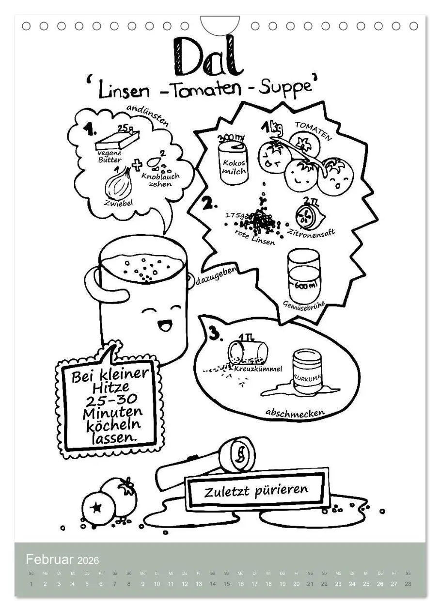 Bild: 9783516404371 | KOCH MAL KALENDER - Lustige Rezepte zum Ausmalen (Wandkalender 2026...