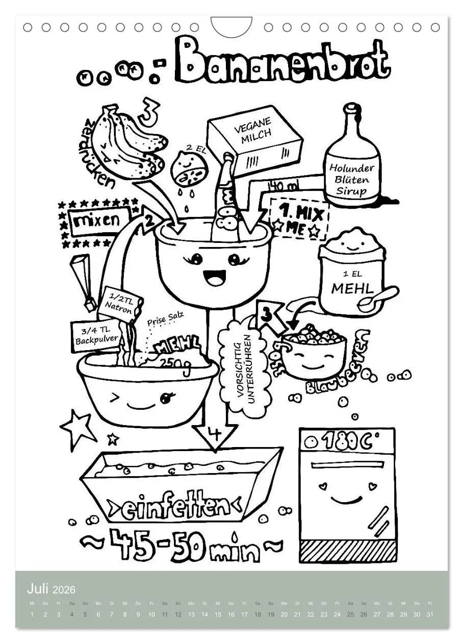Bild: 9783516404371 | KOCH MAL KALENDER - Lustige Rezepte zum Ausmalen (Wandkalender 2026...