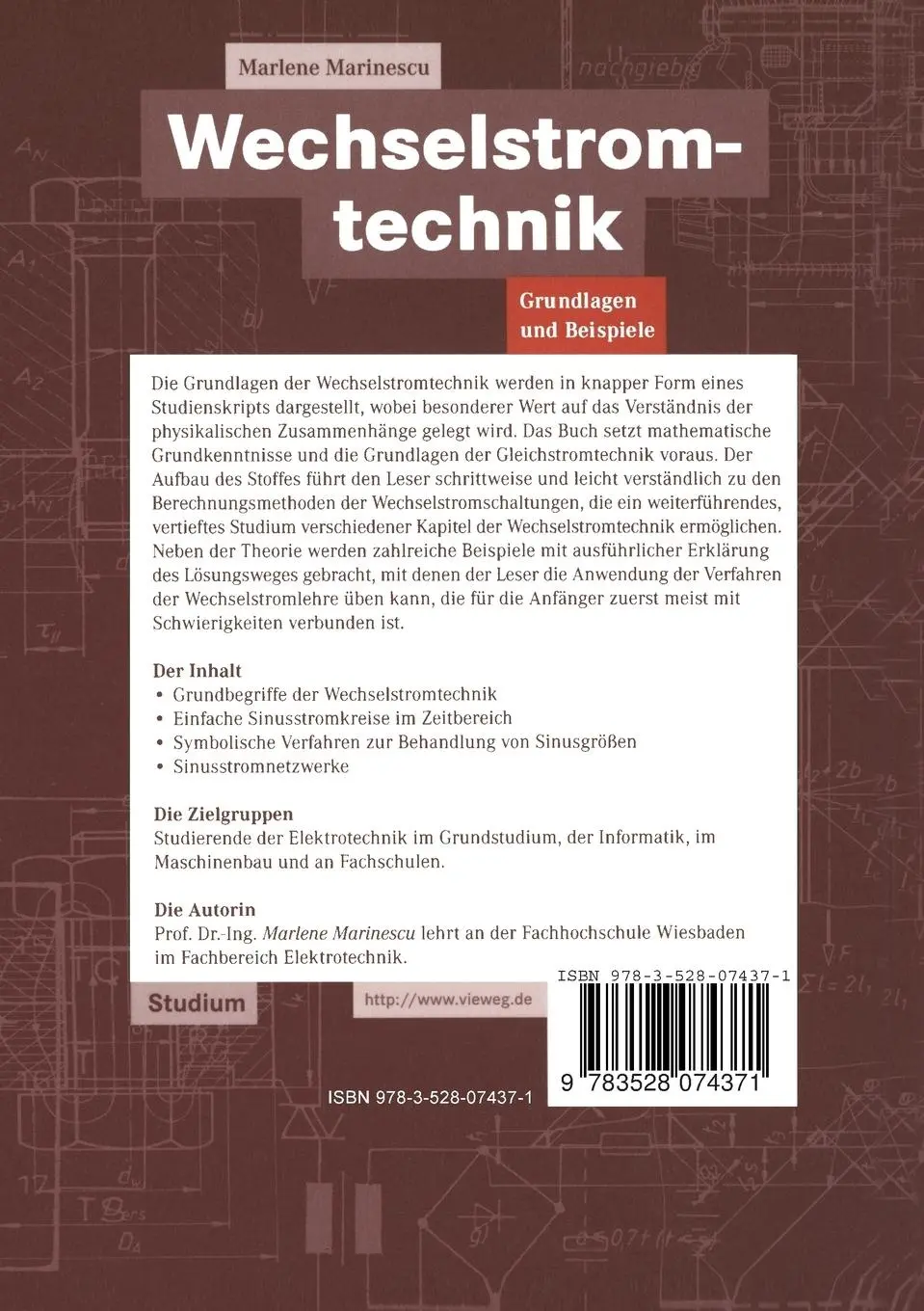 Rückseite: 9783528074371 | Wechselstromtechnik | Grundlagen und Beispiele | Marlene Marinescu
