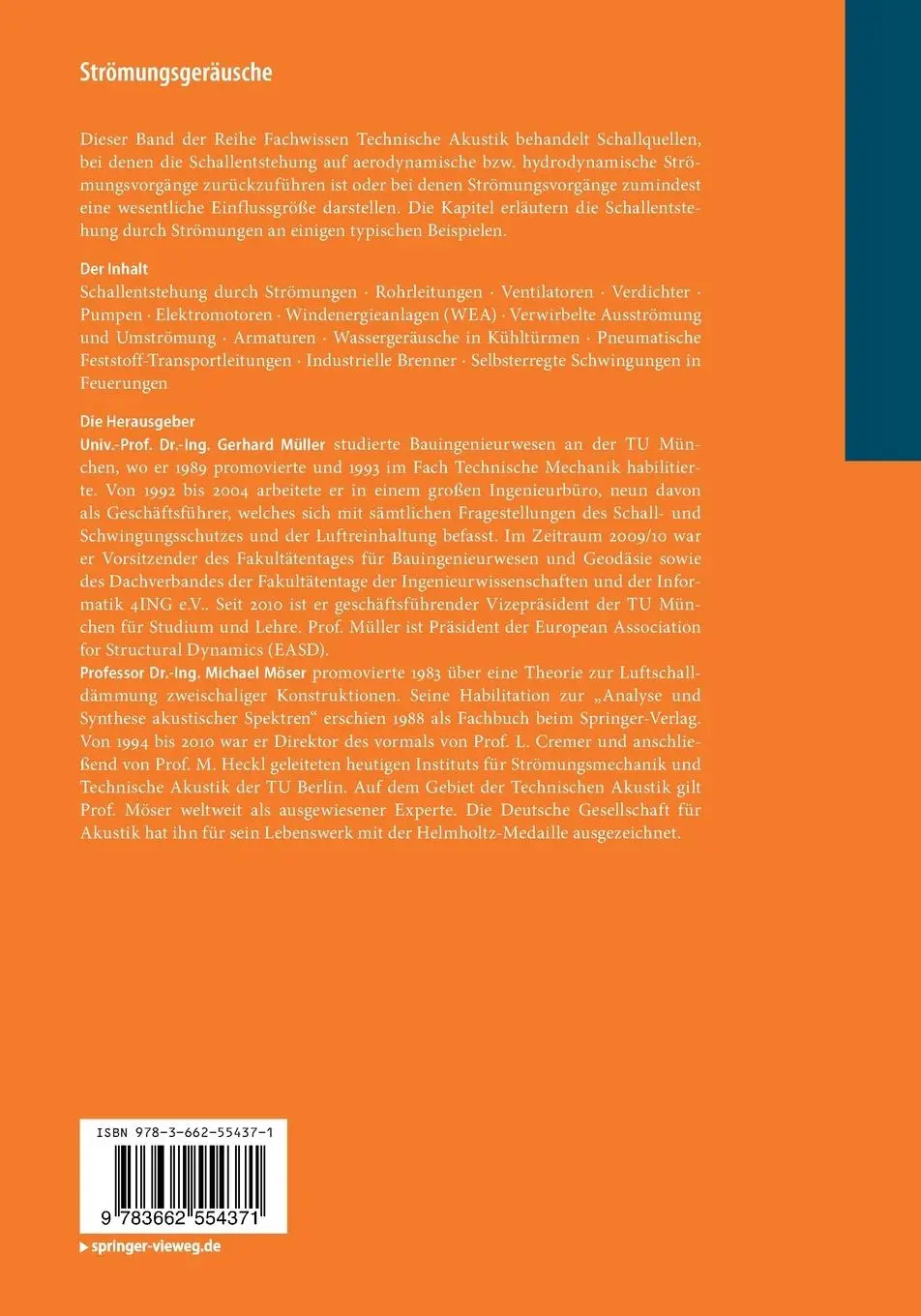 Rückseite: 9783662554371 | Strömungsgeräusche | Michael Möser (u. a.) | Taschenbuch | Paperback