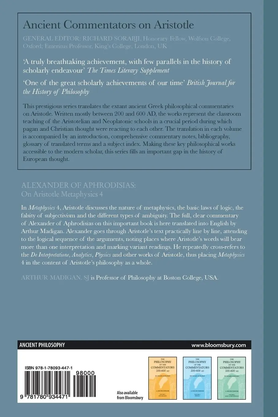 Rückseite: 9781780934471 | Alexander of Aphrodisias | On Aristotle Metaphysics 4 | Arthur Madigan