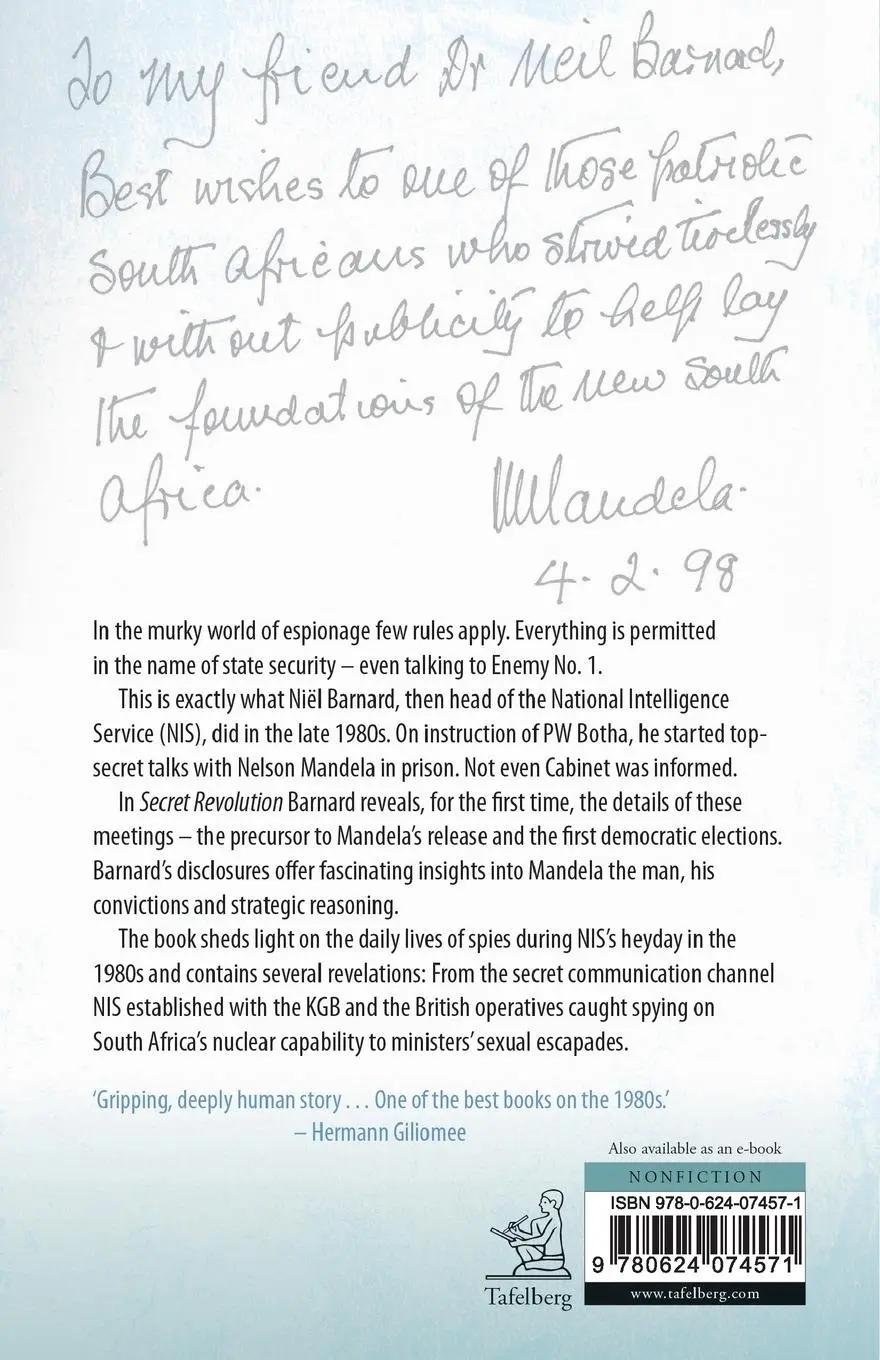 Rückseite: 9780624074571 | Secret Revolution | Memoirs Of A Spy Boss | Niël Barnard | Taschenbuch