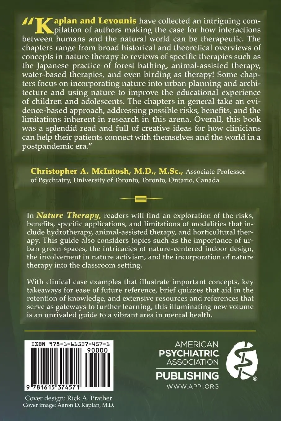 Rückseite: 9781615374571 | Nature Therapy | Petros Levounis (u. a.) | Taschenbuch | Englisch