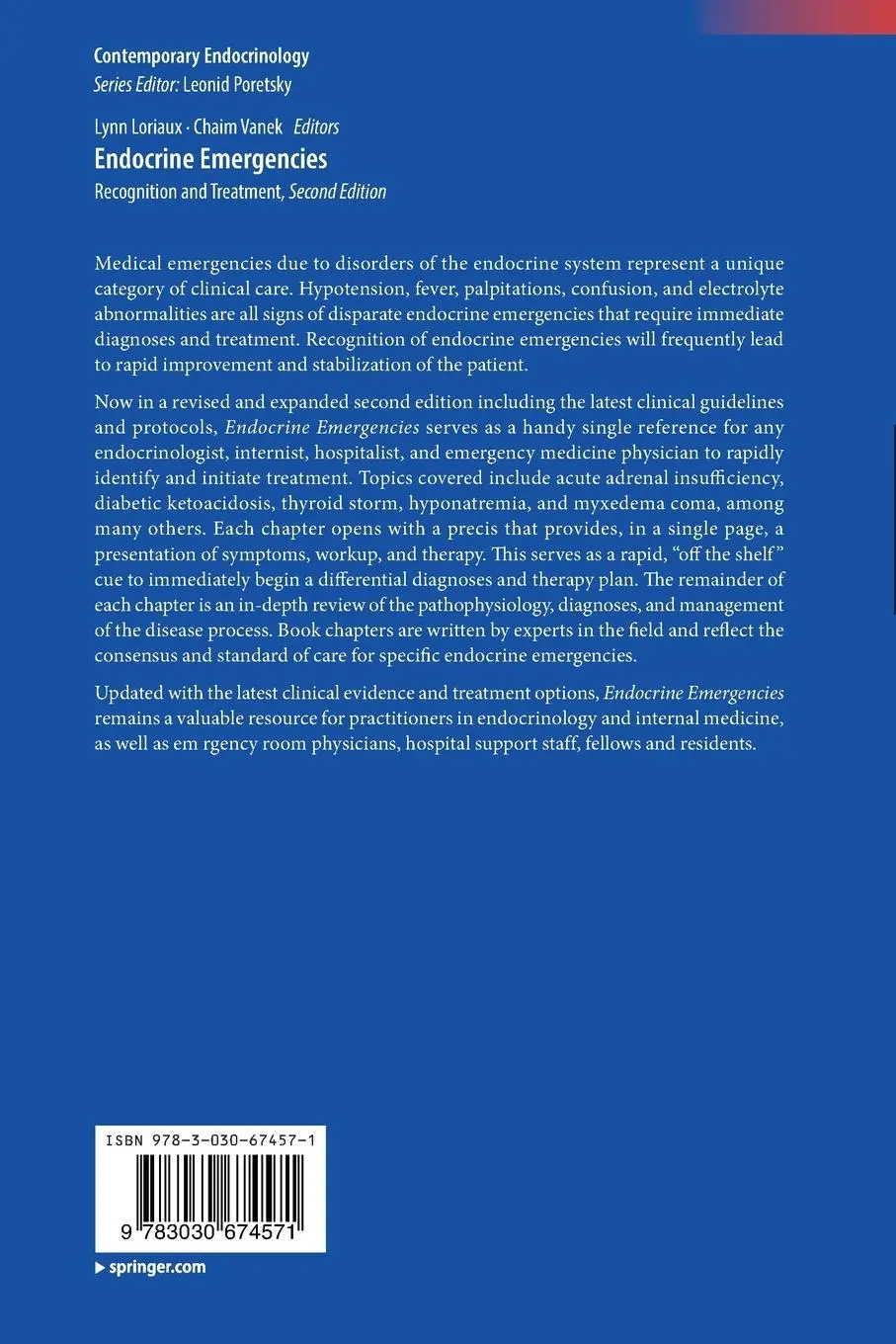 Rückseite: 9783030674571 | Endocrine Emergencies | Recognition and Treatment | Vanek (u. a.)