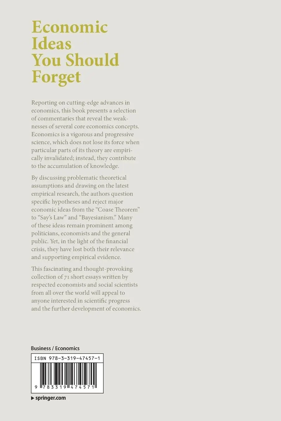 Rückseite: 9783319474571 | Economic Ideas You Should Forget | David Iselin (u. a.) | Taschenbuch