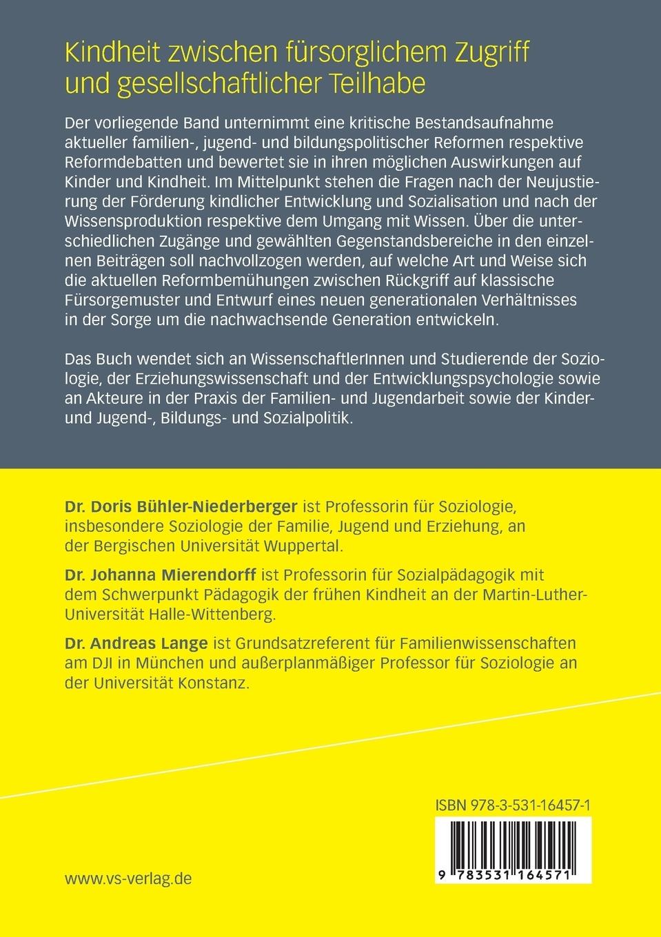 Rückseite: 9783531164571 | Kindheit zwischen fürsorglichem Zugriff und gesellschaftlicher...