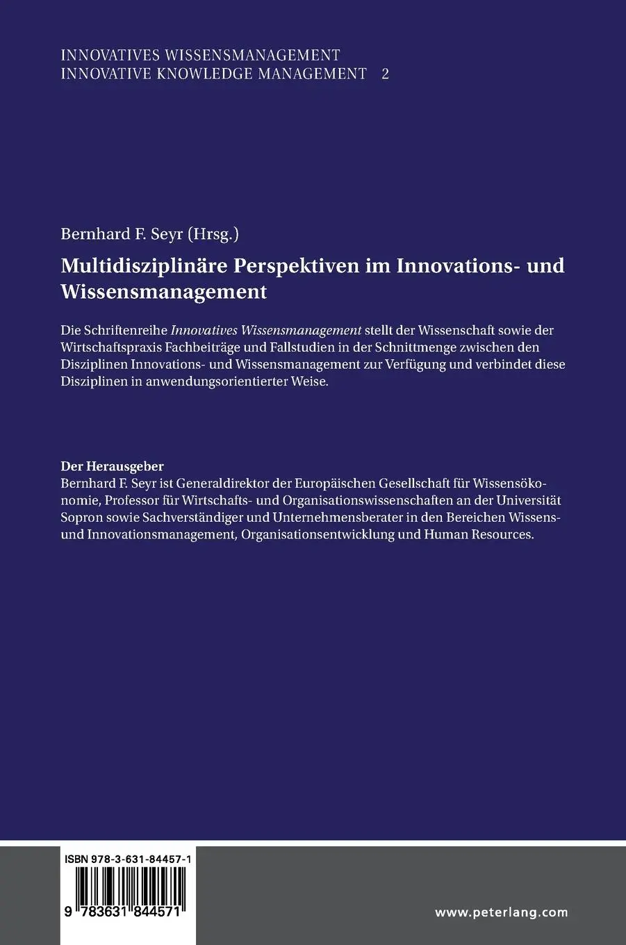Rückseite: 9783631844571 | Multidisziplinäre Perspektiven im Innovations- und Wissensmanagement