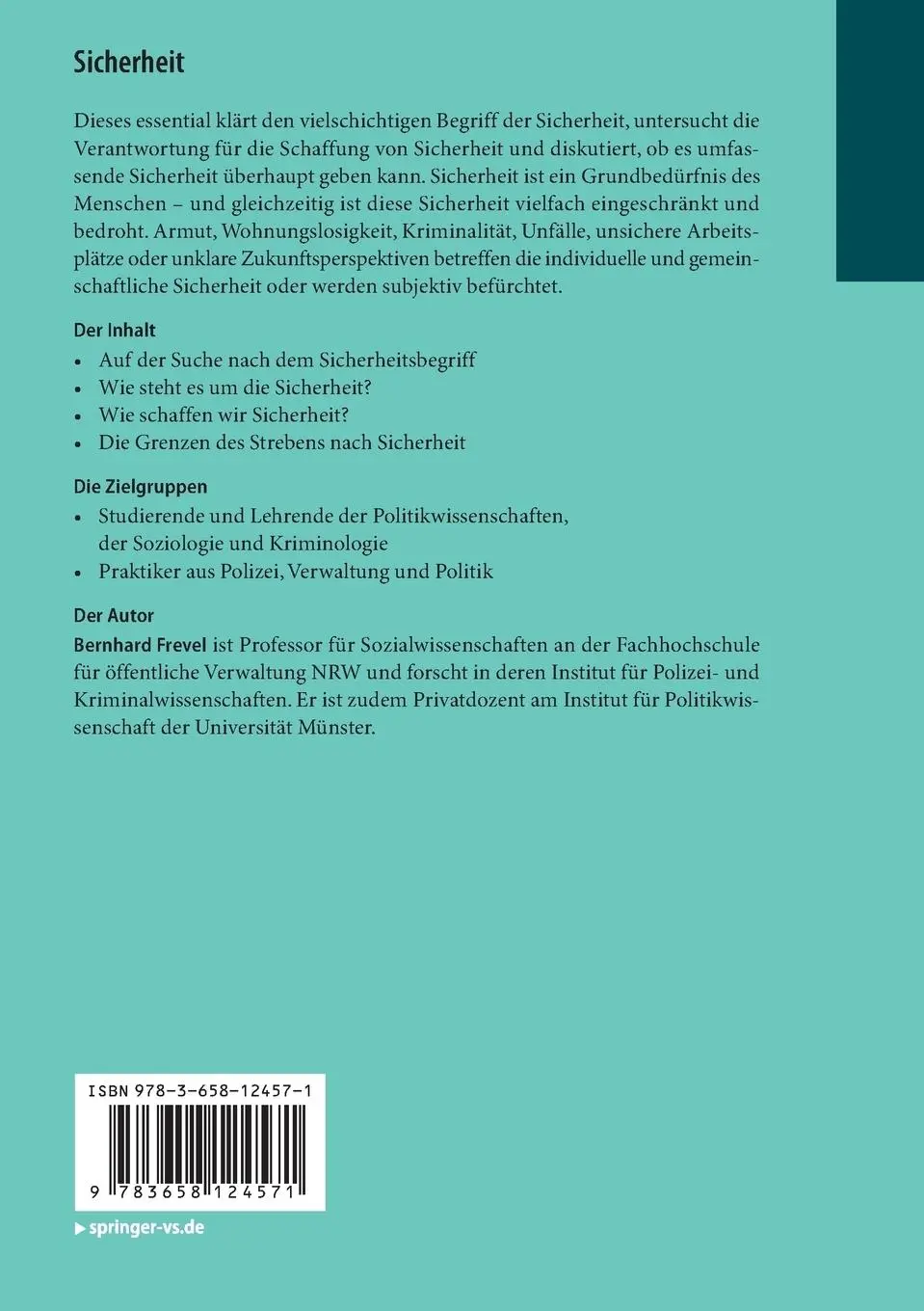 Rückseite: 9783658124571 | Sicherheit | Ein (un)stillbares Grundbedürfnis | Bernhard Frevel | ix