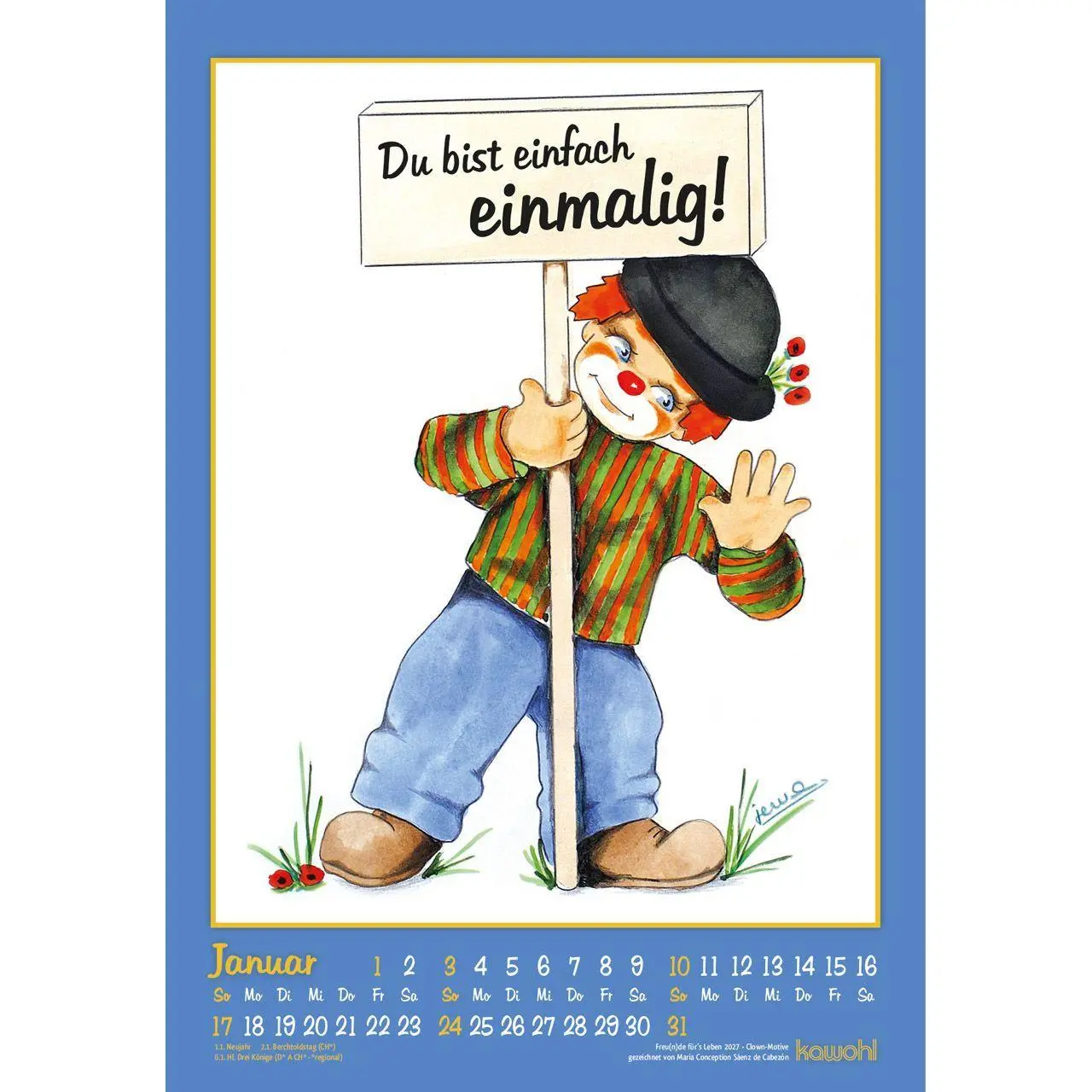 Bild: 9783754844571 | Freu(n)de für's Leben 2027 | Wandkalender mit Clown-Motiven | Cabezón
