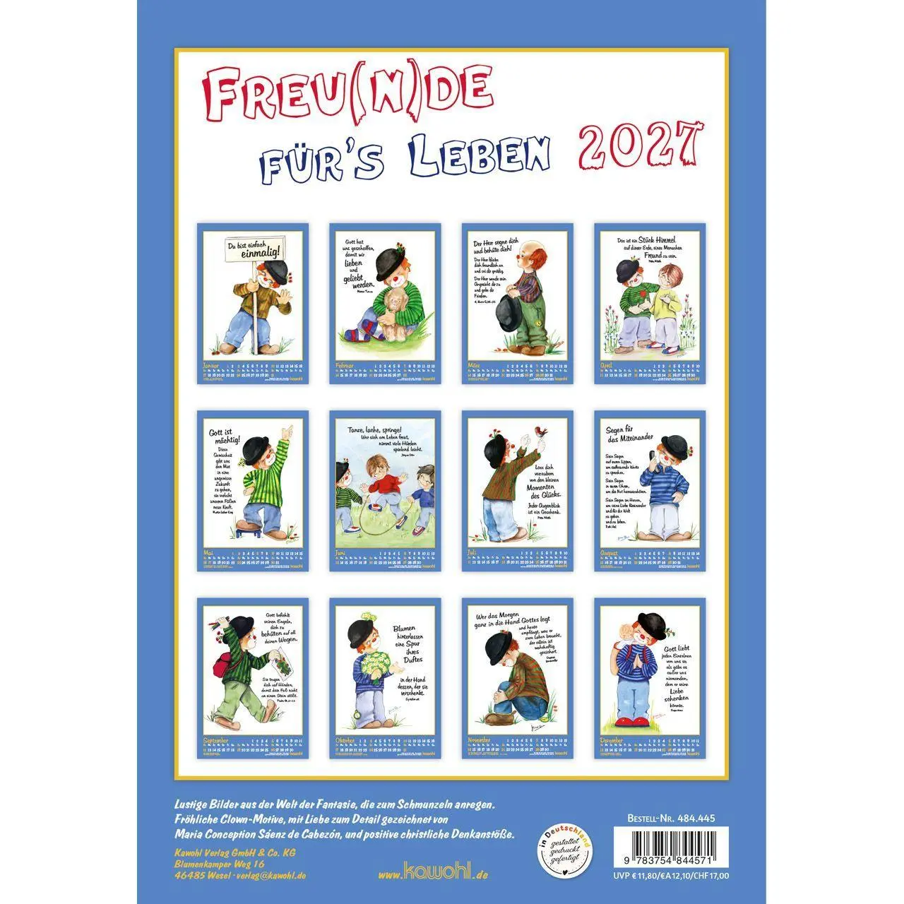 Bild: 9783754844571 | Freu(n)de für's Leben 2027 | Wandkalender mit Clown-Motiven | Cabezón
