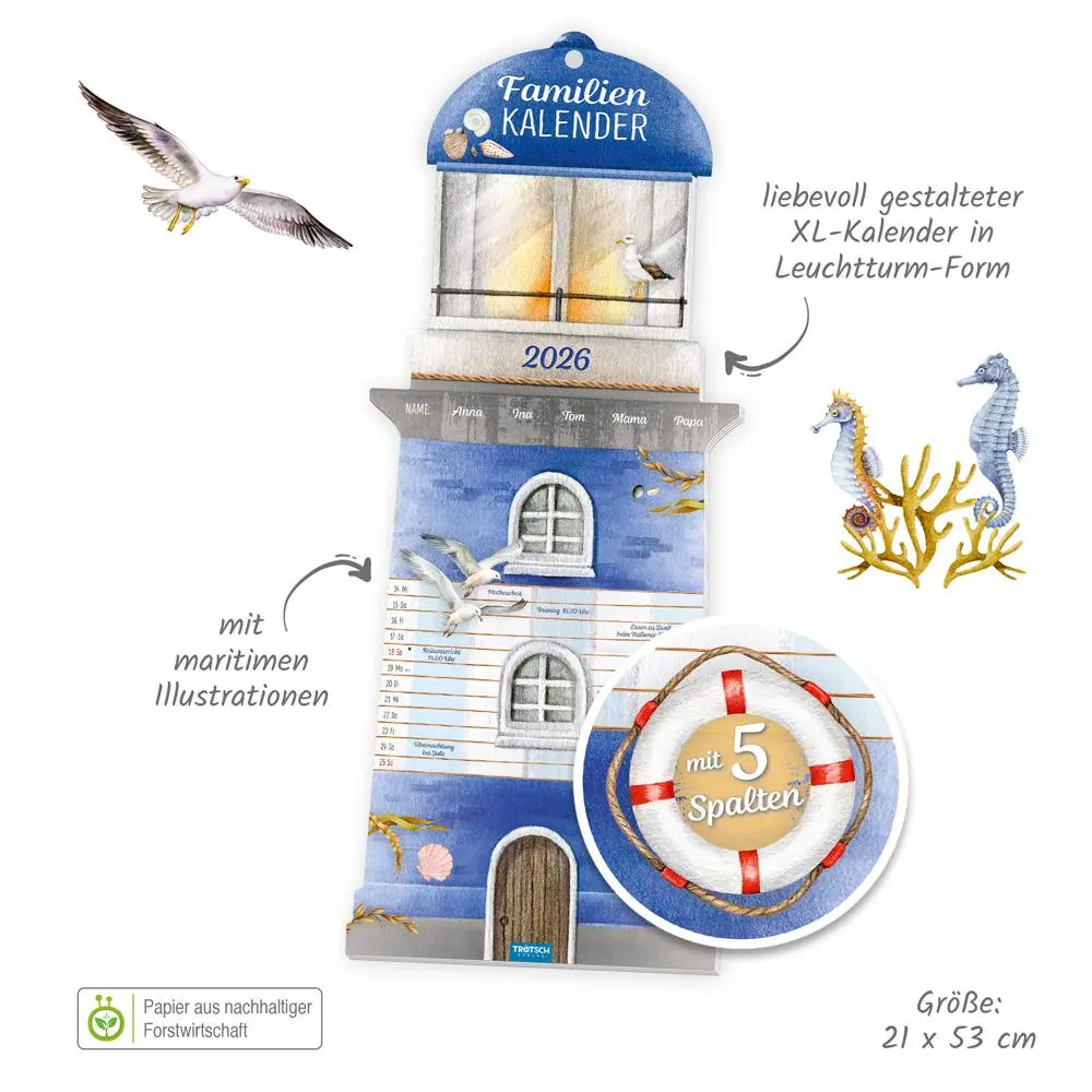 Bild: 9783988024671 | Trötsch Formkalender Familienkalender Leuchtturm 2026 | KG | Kalender