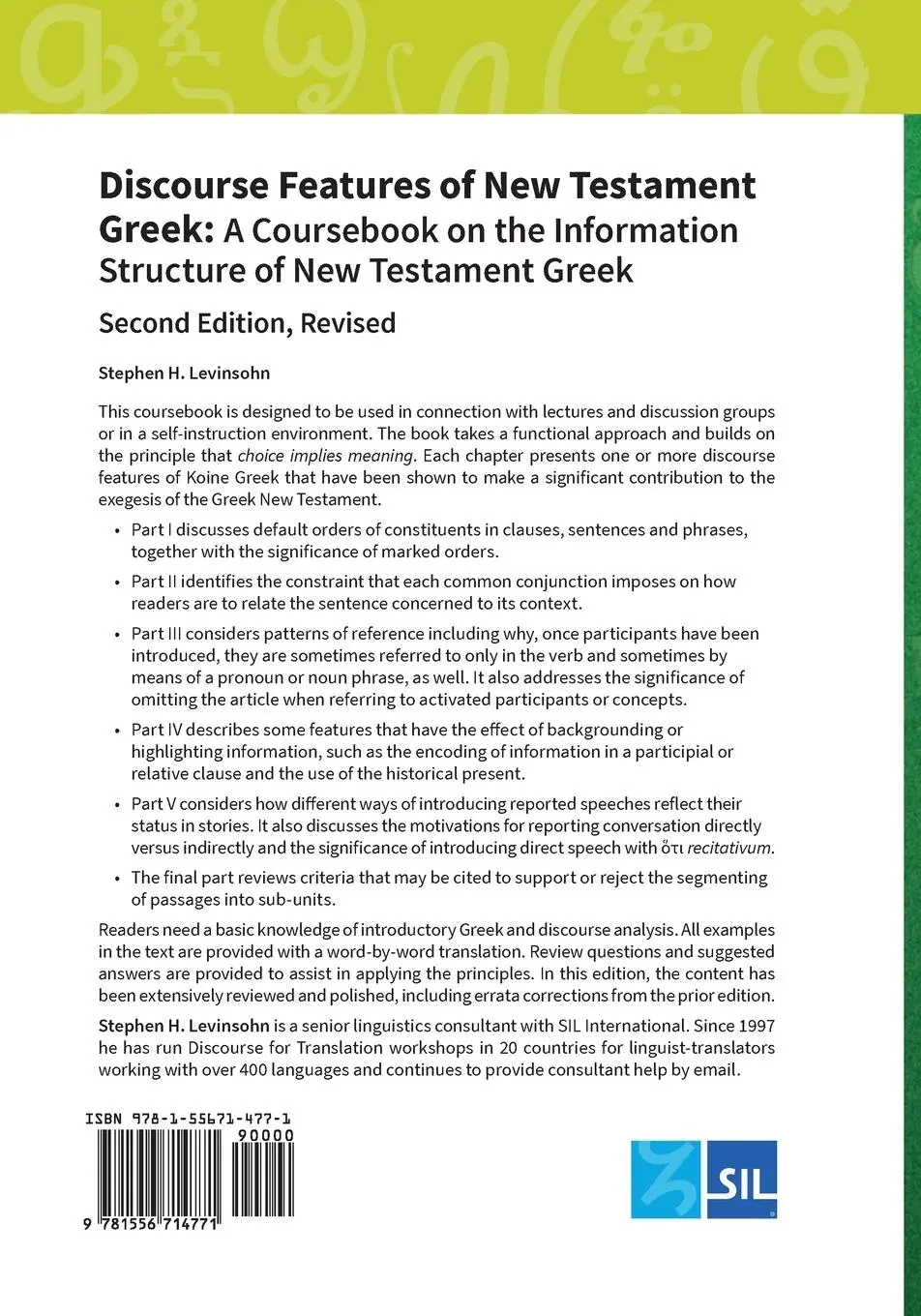 Rückseite: 9781556714771 | Discourse Features of New Testament Greek | Stephen H. Levinsohn
